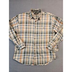 Eddie Bauer Sonoma Heathers Plaid Flannel Shirt Mens L G Outdoor USA Cotton